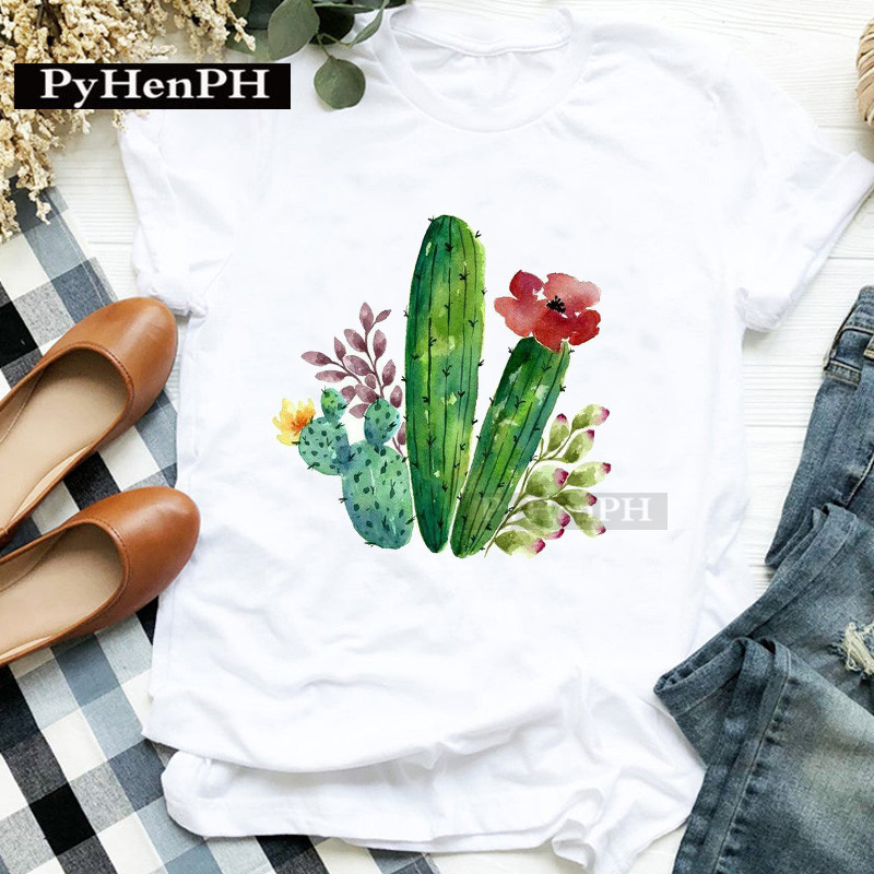 패션 여성용 개성있는 선인장 프린트 반팔 티셔츠 부모- - Parent Of Plant 리뷰 및 가격