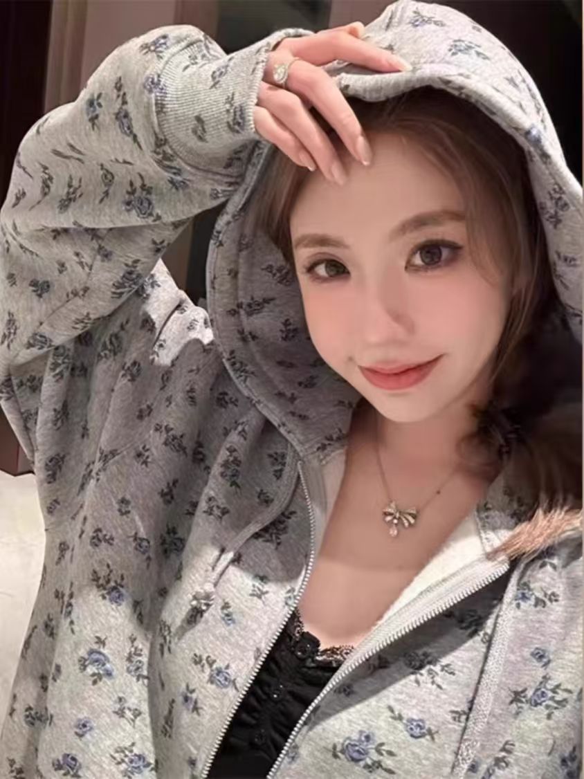 핑크 플라워 풀 프린트 후드, 지퍼 재킷, 루즈한 오버 - Plant Parent Hoodie 리뷰 및 가격
