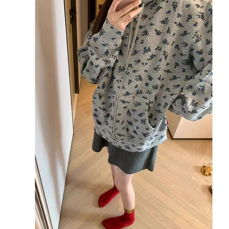 핑크 플라워 풀 프린트 후드, 지퍼 재킷, 루즈한 오버 - Plant Parent Hoodie 리뷰 및 가격